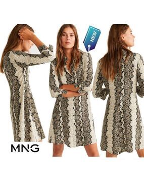 MNG New with tag long sleeve snake print button down dress size extra small